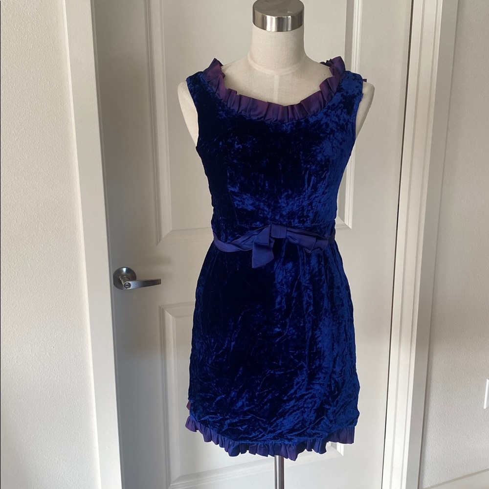 Vintage 1960s Blue Velvet Mini Dress